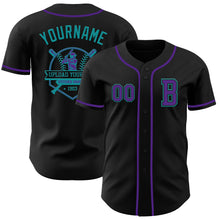 Load image into Gallery viewer, Custom Black Purple-Teal Authentic Baseball Jersey
