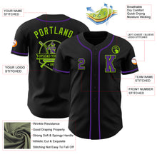 Load image into Gallery viewer, Custom Black Purple-Neon Green Authentic Baseball Jersey
