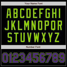 Load image into Gallery viewer, Custom Black Purple-Neon Green Authentic Baseball Jersey
