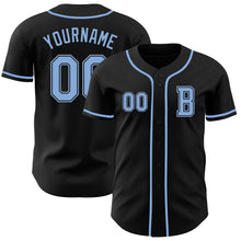 Load image into Gallery viewer, Custom Black Light Blue Authentic Baseball Jersey
