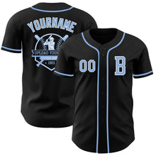 Load image into Gallery viewer, Custom Black Light Blue-White Authentic Baseball Jersey
