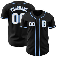 Load image into Gallery viewer, Custom Black White-Light Blue Authentic Baseball Jersey
