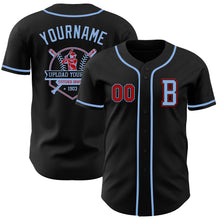Load image into Gallery viewer, Custom Black Red-Light Blue Authentic Baseball Jersey
