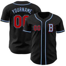 Load image into Gallery viewer, Custom Black Red-Light Blue Authentic Baseball Jersey
