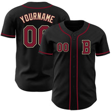 Load image into Gallery viewer, Custom Black Crimson-Cream Authentic Baseball Jersey
