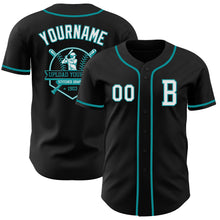 Load image into Gallery viewer, Custom Black White-Teal Authentic Baseball Jersey
