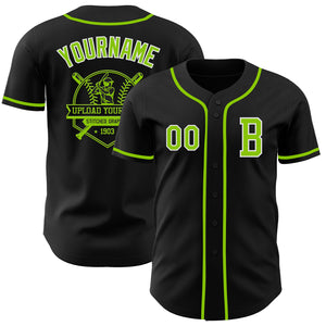 Custom Black Neon Green-White Authentic Baseball Jersey