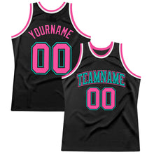 Load image into Gallery viewer, Custom Black Pink Aqua-White Authentic Throwback Basketball Jersey
