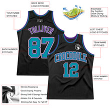Load image into Gallery viewer, Custom Black Teal Purple-White Authentic Throwback Basketball Jersey
