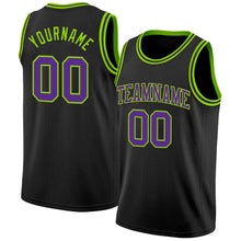 Load image into Gallery viewer, Custom Black Purple-Neon Green Authentic Basketball Jersey
