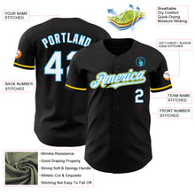 Load image into Gallery viewer, Custom Black White Sky Blue-Yellow Authentic Baseball Jersey
