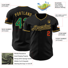Load image into Gallery viewer, Custom Black Kelly Green Old Gold-Red Authentic Baseball Jersey

