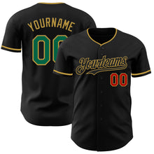 Load image into Gallery viewer, Custom Black Kelly Green Old Gold-Red Authentic Baseball Jersey
