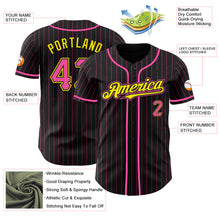 Load image into Gallery viewer, Custom Black Pink Pinstripe Light Yellow Authentic Baseball Jersey
