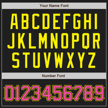 Load image into Gallery viewer, Custom Black Pink Pinstripe Light Yellow Authentic Baseball Jersey
