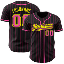 Load image into Gallery viewer, Custom Black Pink Pinstripe Light Yellow Authentic Baseball Jersey
