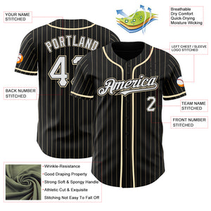Custom Black Cream Pinstripe White Authentic Baseball Jersey
