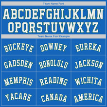 Load image into Gallery viewer, Custom Blue White-Kelly Green Authentic Throwback Basketball Jersey
