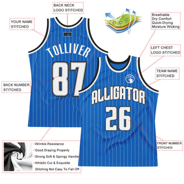 Custom Blue White Pinstripe White-Black Authentic  Basketball Jersey