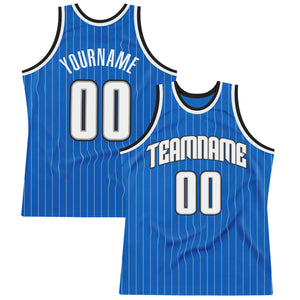Custom Blue White Pinstripe White-Black Authentic  Basketball Jersey