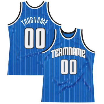 Custom Blue White Pinstripe White-Black Authentic  Basketball Jersey