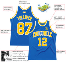 Load image into Gallery viewer, Custom Blue Gold-White Authentic Throwback Basketball Jersey

