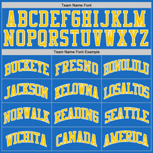 Load image into Gallery viewer, Custom Blue Gold-White Authentic Throwback Basketball Jersey
