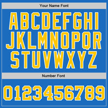 Load image into Gallery viewer, Custom Blue Gold-White Authentic Throwback Basketball Jersey

