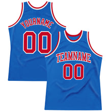 Load image into Gallery viewer, Custom Blue Red-White Authentic Throwback Basketball Jersey

