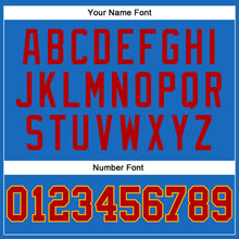 Load image into Gallery viewer, Custom Blue Red-Gold Authentic Throwback Basketball Jersey
