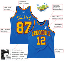 Load image into Gallery viewer, Custom Blue Gold Navy-Orange Authentic Throwback Basketball Jersey
