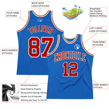 Custom Blue Red-Cream Authentic Throwback Basketball Jersey