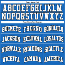 Load image into Gallery viewer, Custom Blue White Gray-Black Authentic Throwback Basketball Jersey
