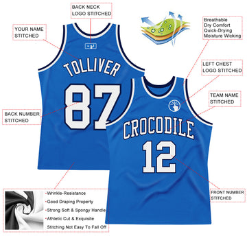 Custom Blue White-Navy Authentic Throwback Basketball Jersey