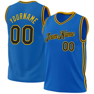 Custom Blue Black-Gold Authentic Throwback Basketball Jersey