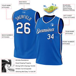 Custom Blue White-Navy Authentic Throwback Basketball Jersey