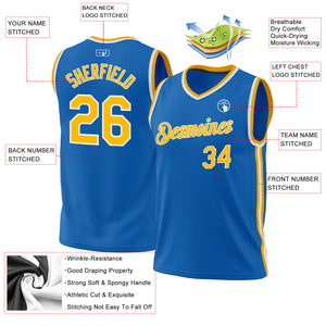Custom Blue Gold-White Authentic Throwback Basketball Jersey