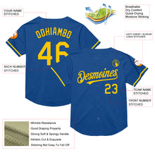Load image into Gallery viewer, Custom Blue Yellow Mesh Authentic Throwback Baseball Jersey
