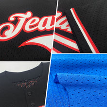Load image into Gallery viewer, Custom Blue Red-Gold Mesh Authentic Throwback Baseball Jersey
