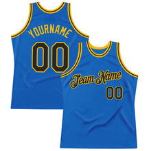Load image into Gallery viewer, Custom Blue Black-Gold Authentic Throwback Basketball Jersey
