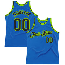 Load image into Gallery viewer, Custom Blue Black-Neon Green Authentic Throwback Basketball Jersey
