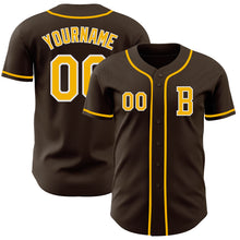 Load image into Gallery viewer, Custom Brown Gold-White Authentic Baseball Jersey
