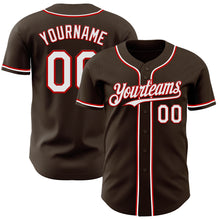 Load image into Gallery viewer, Custom Brown White-Red Authentic Baseball Jersey
