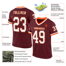 Load image into Gallery viewer, Custom Burgundy White-Orange Mesh Authentic Throwback Football Jersey
