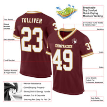 Load image into Gallery viewer, Custom Burgundy White-Old Gold Mesh Authentic Throwback Football Jersey
