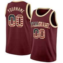 Load image into Gallery viewer, Custom Burgundy Vintage USA Flag-Cream Authentic Basketball Jersey
