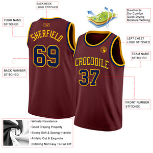 Custom Burgundy Navy-Gold Authentic Basketball Jersey