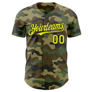 Custom Camo Neon Yellow-Black Authentic Salute To Service Baseball Jersey