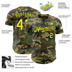 Custom Camo Neon Yellow-Black Authentic Salute To Service Baseball Jersey