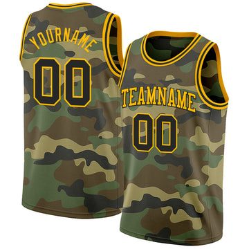 Custom Camo Black-Gold Authentic Salute To Service Basketball Jersey